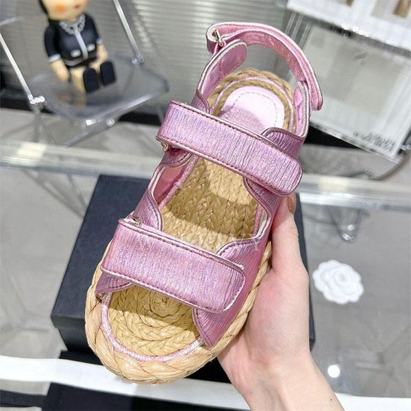 Sandalias 2023 verano mujer doble botonadura suela gruesa antideslizante Color sólido punta abierta cómoda ocio vacaciones sandalias planas