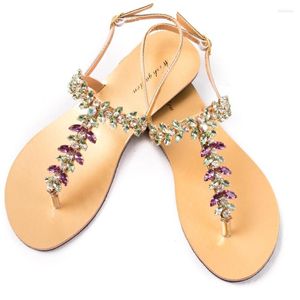 Sandalen 2023 Zomer Women Flat Bohemia Diamond strandschoenen Lady T-STRAP Thong Flip Flops Shining Slippers Plus Maat 45