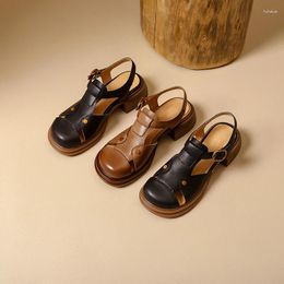 Sandalen 2023 Zomer Vrouwen Natuurlijk Leer 22-25 Cm Koeienhuid Varkensleer Volledige Retro Romeinse Stijl Lage Hak schoenen