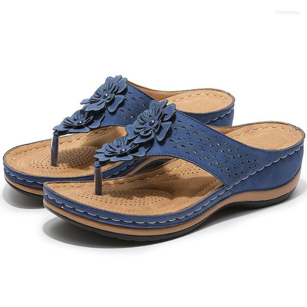 Sandalias 2023 Mujer Estilo bohemio Zapatos de verano Tacones Flores Cuñas Sandalias Mujer Chanclas de playa