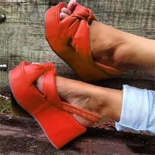 Sandales 2023 femmes noeud fond épais femme été mode plate-forme solide chaussures dames à l'extérieur loisirs chaussures grande taille 35-43