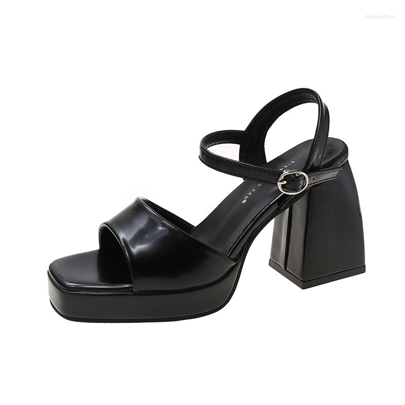Sandals 2023 Women Shoes Super High Heel Platform Buckle Thick Square Toe Ladies Summer PU Leather Sandal