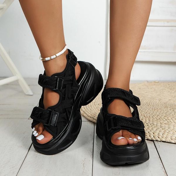 Sandales 2024 359 Fashion Summer Women Platform Cendages Chaussures de maille décontractée épais Femme Femme hautes Talons Sanker Sandale confortable