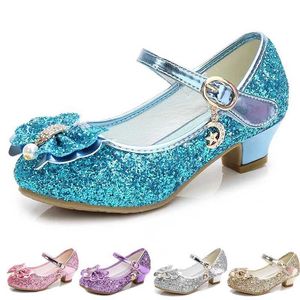 Sandalen 2024 Fashion Princess Butterfly Leather Shoes Girls Party Dance Shoes Shoes Kids Diamond Heel Children Dance Glitter Shoe 240423