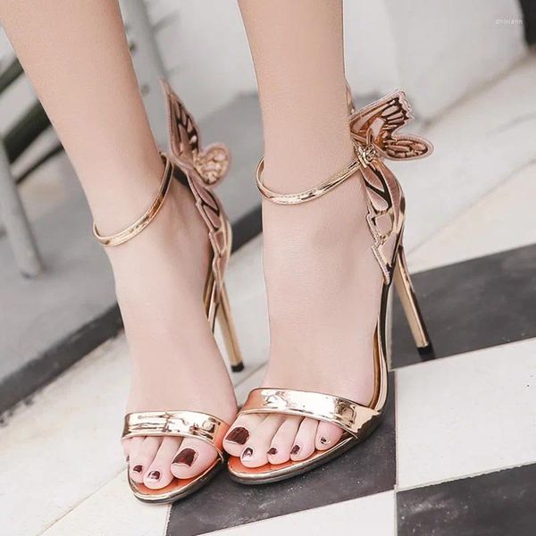 Sandales 2024 Mode Trois Dimensions Papillon Stilettos Boucle Élégante Femmes Fermé Toe Sexy Talons Hauts Sandalias De Tacon