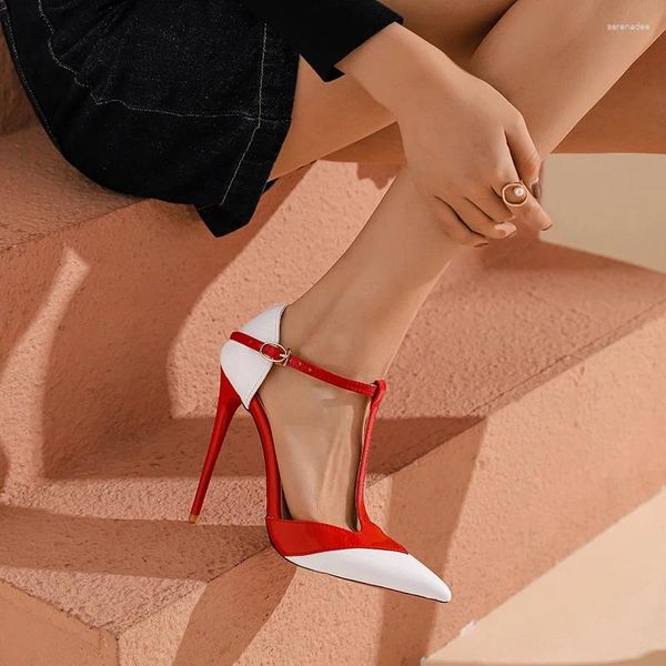 Sandales 2024 Mode Femmes Chaussures Sexy En Cuir Verni Talons Hauts Bout Pointu Noir Rouge Robe De Soirée De Mariage
