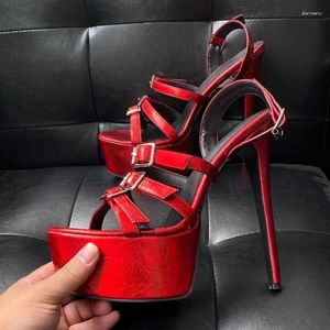 Sandales 2024 Handmade Women Platform Crack Modèle Ultra High Heel Round Toe Pretty Red Party Shoes Ladies US plus taille 5-15