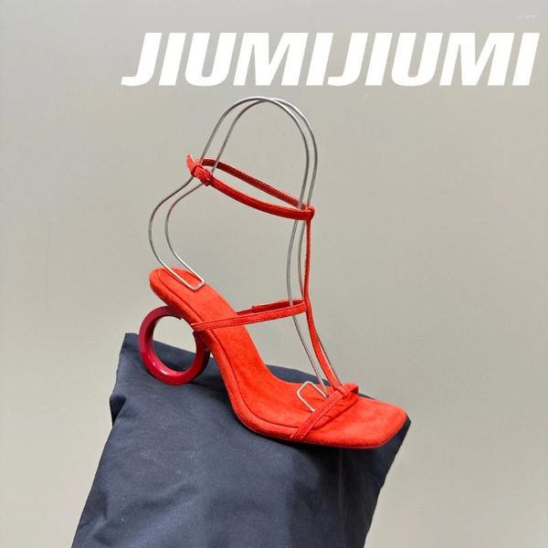 Sandales 2024 Jiumijiumi est faite à la main à la main de la cheville en cuir véritable