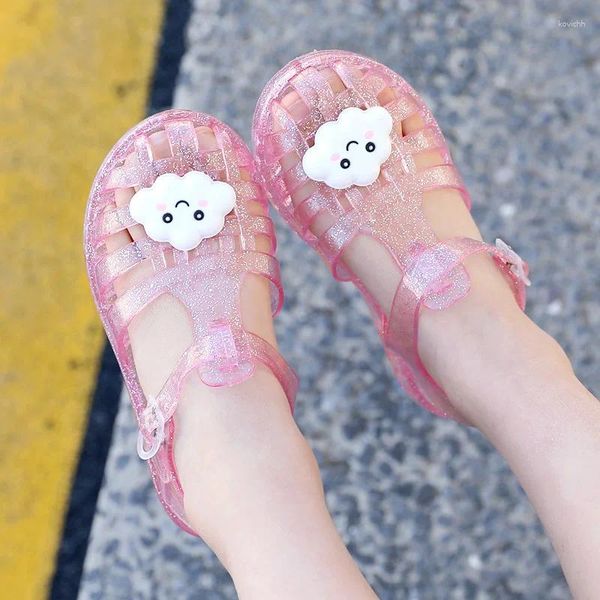Sandalias 2024 Versión coreana Jelly Shoes Summer Beach Cute Crystal Princess Girls
