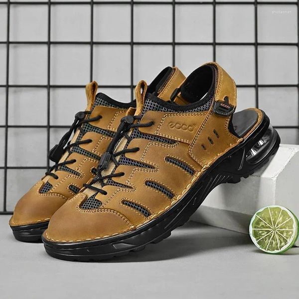 Sandalias 2024 Cuero de alta calidad Air Cushion Head Zapatos para hombres Zapatillas de moda de verano Caminar al aire libre