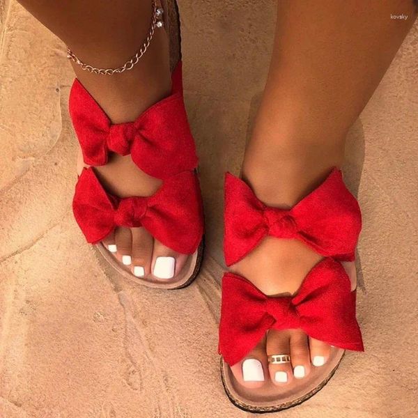Sandals 2024 Sandalias de Mujer Silk Bow Flat Shoes Ladies Beach Slipper Outdoor Fashion Home Casual Sapatos Feminino