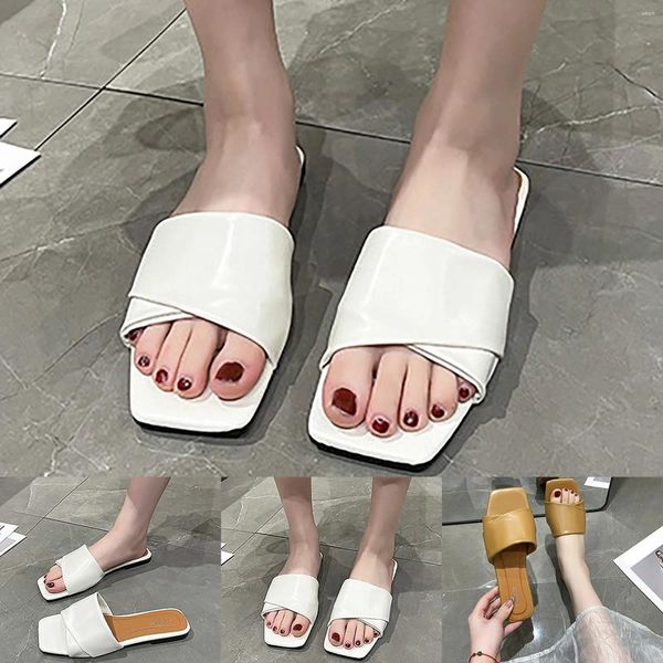 Sandalias 2024 Primavera Moda Edición coreana Flip Women's Summer Outwear Cómodo Cuero suave Tacón bajo Plisado Punta abierta