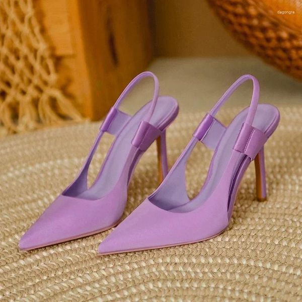 Sandalias 2024 Marca de verano Zapatos Slingback para mujer Punta puntiaguda Resbalón para mujeres Tacón alto fino Damas Bombas elegantes