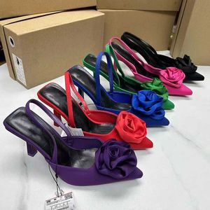 Sandales 2024 STRAPE MODE SÉMAUX Sandales de décoration rose Pumple d'angle Toe Toe Chaussures Brand Wedding High Heel Mule J240416
