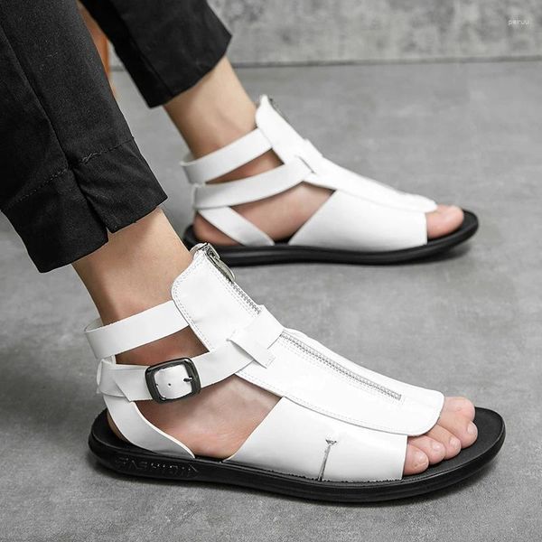 Sandalias 2024 verano hombres zapato moda casual negro/blanco cintas romanas combinación alto tacón plano transpirable cómodo