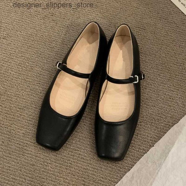 Sandales 2024 Été Nouveau appartement pour femmes Fashion Square Toe Light Mary Shoes Shops Soft Casual Ballet Chaussures Spring Back Shoes Black Hot Q240511