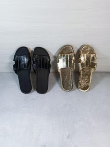 Sandalias 2024 Verano Toe Open Gold Gold Eel Playa Playa Flat Slippers Femenina exterior