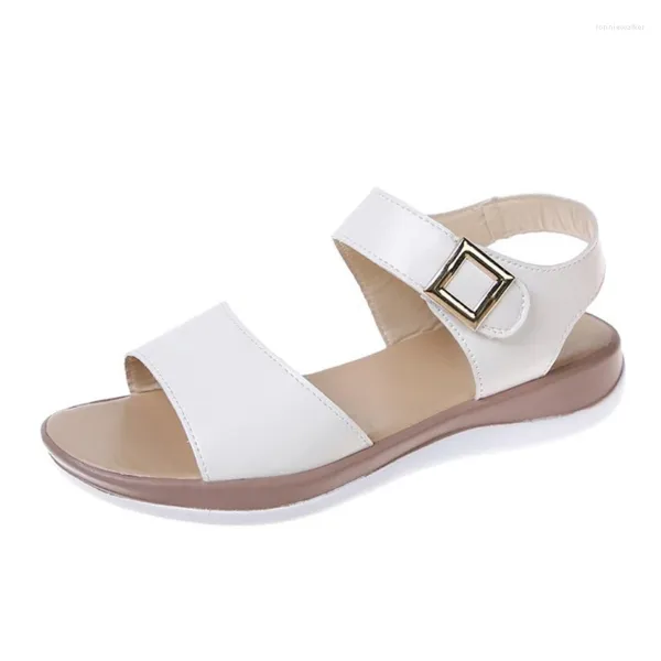 Sandales d'été blanches à semelle souple pour femmes et hommes, chaussures plates antidérapantes de grande taille, à la mode, décontractées, 2024