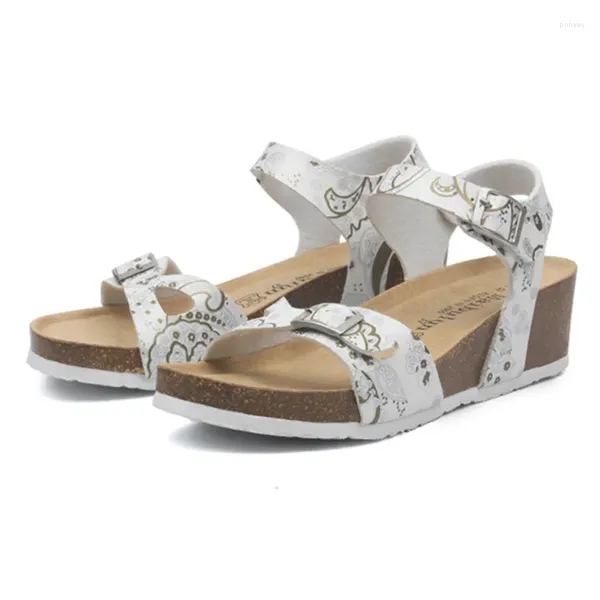 Sandalias 2024 Verano Mujeres Corcho Moda Playa Cuñas Trifle Hebilla Correa Plataforma Exterior Sandalias Zapatos Plata Blanco Negro