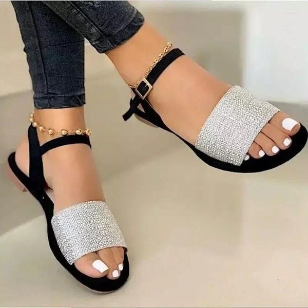 Sandalias 2024 Summer para mujeres Flats Correa de tobillo Zapatos romanos casuales Damas abiertas Gladiador Fashion Woman Zapatos