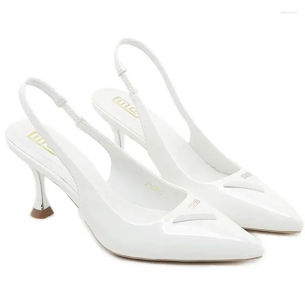 Sandalias 2024 Mujeres Correa trasera Bombas Negro 7.5 cm Tacones altos Zapatos Moda Oficina Stiletto Fiesta Mujer Tacón blanco