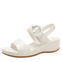 Sandalias 2024 Moda de verano para mujer Versátil Cómodo Talón de pendiente Plano Zapatos casuales Suela gruesa Medio