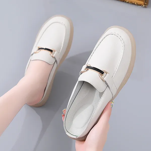 Sandalias 2024 Cuero genuino Mujer Casual Zapatos planos blancos Verano Medias zapatillas Cuidado transpirable ligero