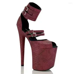 Sandalen 20 cm slangenpaal wijn rode sexy dansende schoenen open teen mode vrouwelijk podium catwalk hakken