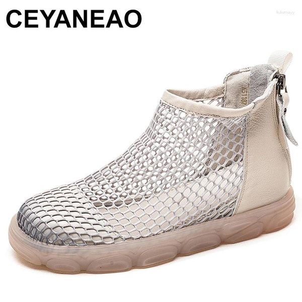 Sandales 2cm dentelle dames mode cheville bottes d'été respirant dans les femmes de nouveauté de nouveauté zipper chaussures en cuir authentiques