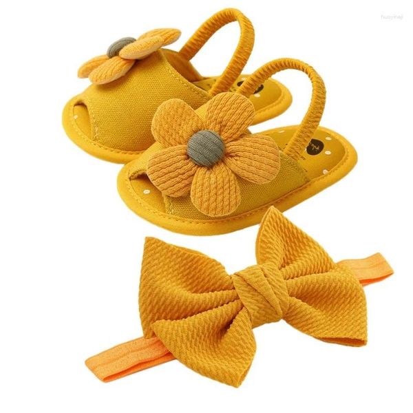 Sandales 2 pièces/ensemble été belle fleur à semelles souples bandeau décontracté né mignon enfants bébé fille bandeaux chaussures antidérapantes 0-18M