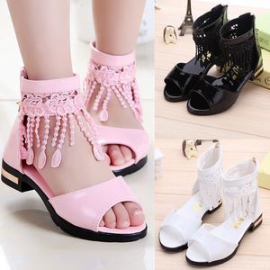 Sandalen 3 5 9 10 12 Tahun Pita Anak Anak Anak Perempuan Lucu Musim Panas Pantai Putri Fashion Sepatu Sekolah Rumbai Hak Tinggi 230516