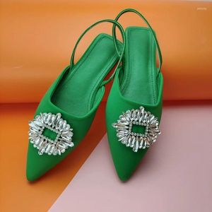 Sandales 36-42 grande taille boucle en cristal chaussures d'été femme bout pointu sangle arrière strass soie élégante dames Sandalias Mules