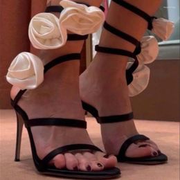 Sandales 3D Rose Embelli Serpentine Enroulement Femme Gladiateur Dames Peep Toe Talons Aiguilles Robe Banquet Mariage Fée Chaussures