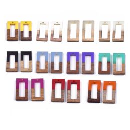 Sandales 50pcs Résine Pendants en bois rectangle pour boucles d'oreilles bijoux faisant une couleur mixte 27 ~ 28x14,5x3 ~ 4 mm, trou: 1,5 mm