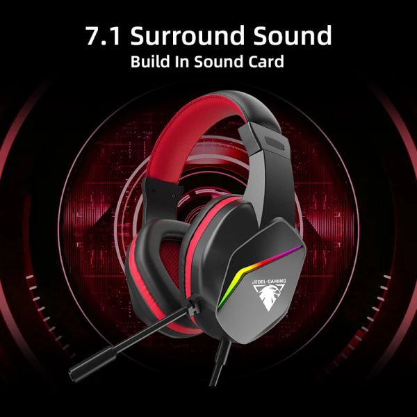 Sandales 7.1 Surround Stereo Sound Gaming Headset Shining RGB Light Ergononic Design Bouchable Over Pads Poby and Play