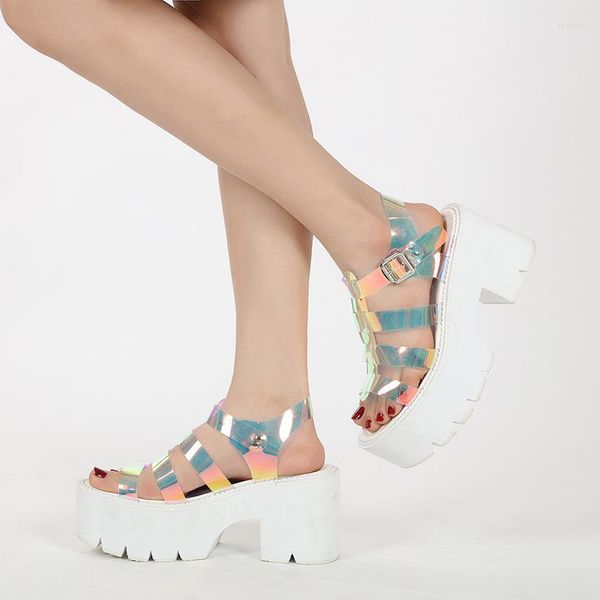 Sandales 8.5cm Talons Été 2023 Personnalisé Coloré Blanc Semelle Épaisse Grandes Chaussures Pour Femmes Usine En Gros Lhx