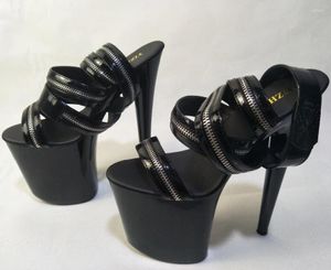 Sandales 8 pouces Sexy Stage Club Chaussures à talons hauts Plate-forme 20cm Star Metal Zipper Décoration Cheville Strappy Femme