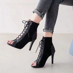 Sandalen 9 cm veter slippers dames hakken schoenen zomertrend zwart sexy peep teen laarzen mode doek stilettos jazz dance vrouw 2 31