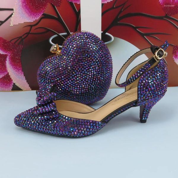 Sandales AB Crystal Rose Purple Bridals Sac à chaussures Bout pointu Été Femme Bride à la cheville Boucle Chaussures de fête Talon haut Femme