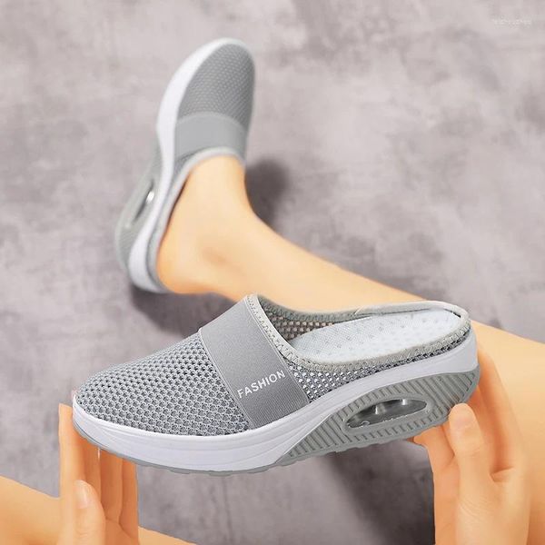 Sandalias Cojín de aire Slip-On Mujeres Zapatos para caminar Ortopédico Diabético Señoras Plataforma Mules Malla Zapatillas ligeras Cuña Zapatilla de deporte femenina