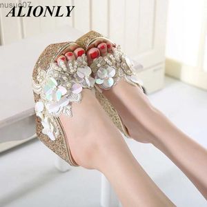 Sandalias Alionly 2023 verano para mujer Peep Toe cuña zapatos de tacón alto zapatillas de tacón alto diseño moda flor transparente plataforma sandalias L2403