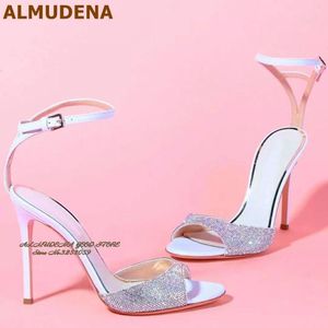 Sandalen ALMUDENA Roze Paars Glanzend Kristal Naaldhakken Bling Strass Bruidsschoenen Gesp Banket Pumps