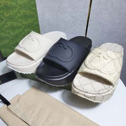 sandales de designer pantoufles toboggans Sandale à glissière pour femme avec G entrelacé couleur unie fond épais en caoutchouc boucle en cuir souple noir Pantoufles pour hommes