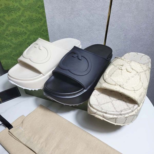 sandalias de diseñador zapatillas diapositivas Sandalias deslizantes para mujer con G entrelazada color sólido parte inferior gruesa caucho hebilla de cuero suave negro Zapatillas para hombre