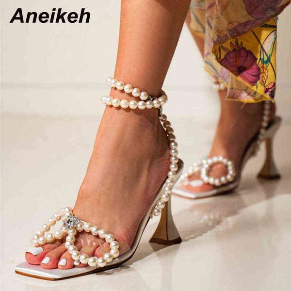 Sandalias Aneikeh Sexy Pvc mariposa-nudo cristal mujer verano elegante Spike talón cadena cuentas zapatos hebilla Correa dulce 220331