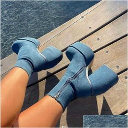 Sandalias Botas de tobillo Moda para mujer Plataforma alta Tacón en forma de tacones gruesos Zapatos de diseñador con cremallera 44 Entrega de gota DHdjz
