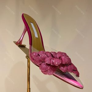 Sandals aquazzura sandales designers slippers de femmes chaussures transparentes pvc fleur en cristal ramine