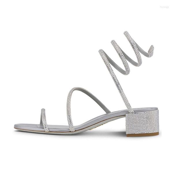 Sandals Arden Furtado 2023 Été Femme Round Toe Open Talons grossiers Élégant Crystal Foot Ring Strap Fashion