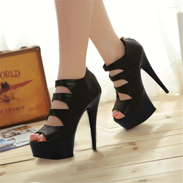 Sandales Arrivée - Fashion Sellling Couleur solide Poisson bouche ouverte Toe Talon Talon High Back Zipper Hollow Women's