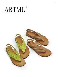 Sandalias Artmu Flip Flip Flip Diseño de hojas de mujeres Genuine Leather 2024 Play Flats Slides Luxury Hook Loop zapatos
